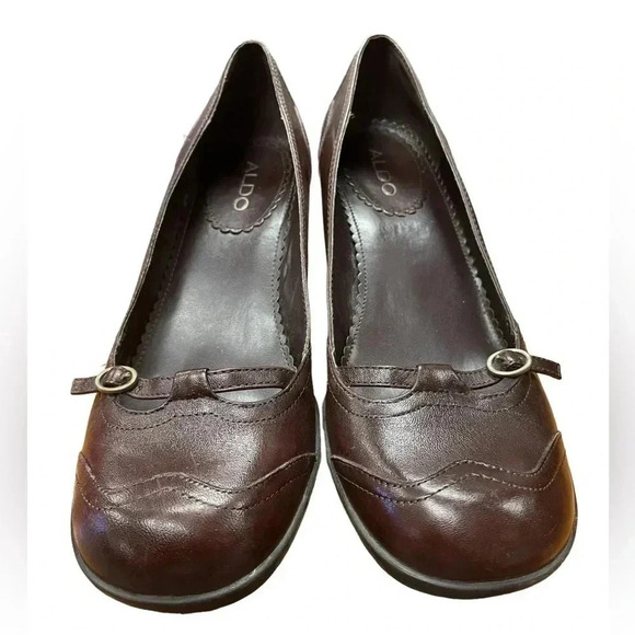 Aldo  Leather Square Toe Wedge Heel Mary Jane Shoe Size 7.5/38 - Picture 2 of 8